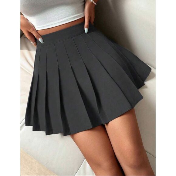 SHEIN PETITE Solid Color Pleated Elegant Casual Commute Y2K School Style Women's - Picture 5 of 11